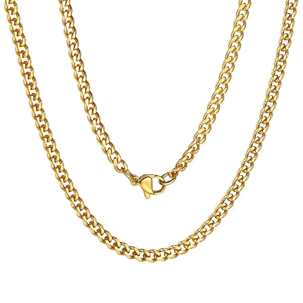 Spiral chain necklace-Classy Men 3.5mm Gold Curb Chain Necklace