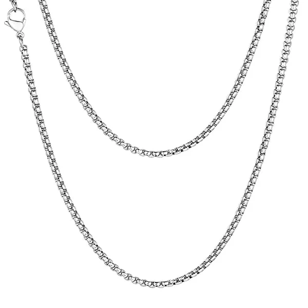 Arced rim necklace-Classy Men 3mm Silver Box Chain Necklace