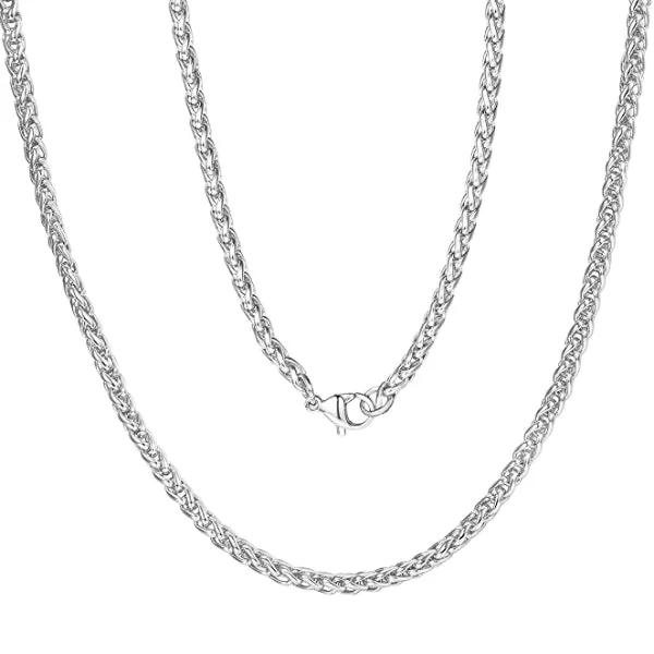 Fine swirl necklace-Classy Men 3mm Silver Braided Wheat Chain Necklace