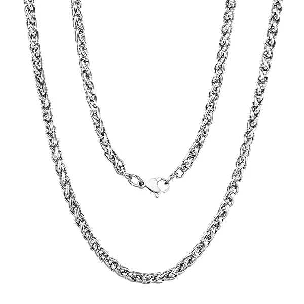 Tulip petal necklace-Classy Men 3mm Stainless Steel Wheat Chain Necklace