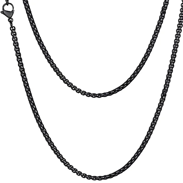 Etched groove necklace-Classy Men 4mm Black Box Chain Necklace