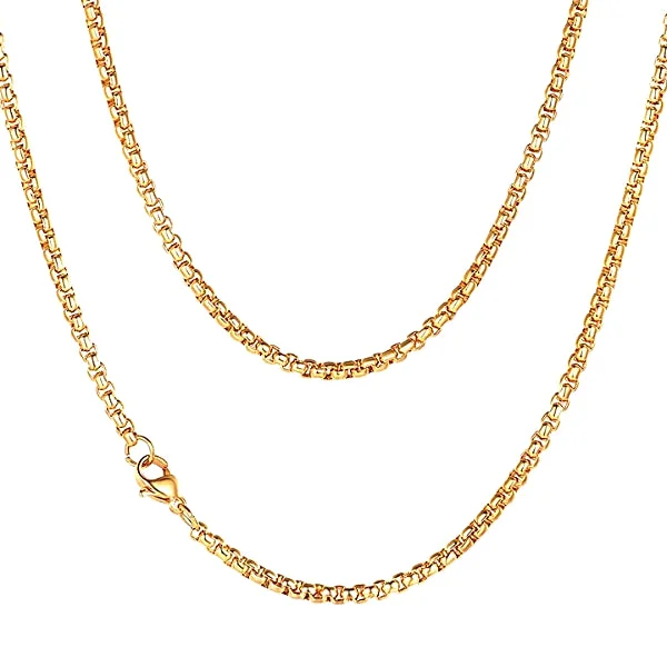 Wave-shaped zircon necklace-Classy Men 4mm Gold Box Chain Necklace