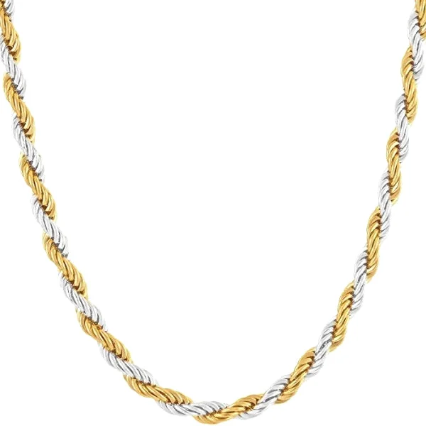 Basil sprig necklace-Classy Men 4mm Silver Gold Twist Rope Chain Necklace