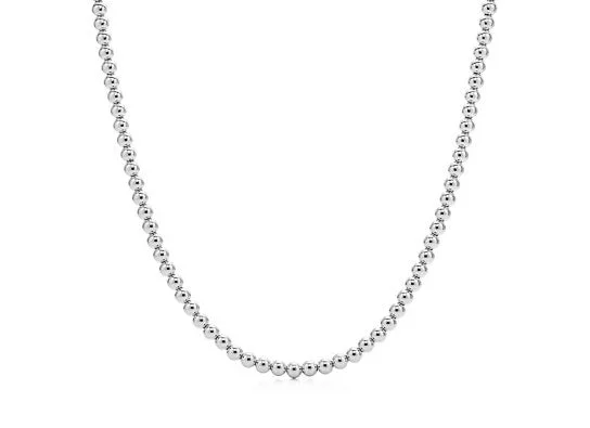 Smooth stone necklace-14k White Gold Bead Necklace - 5mm