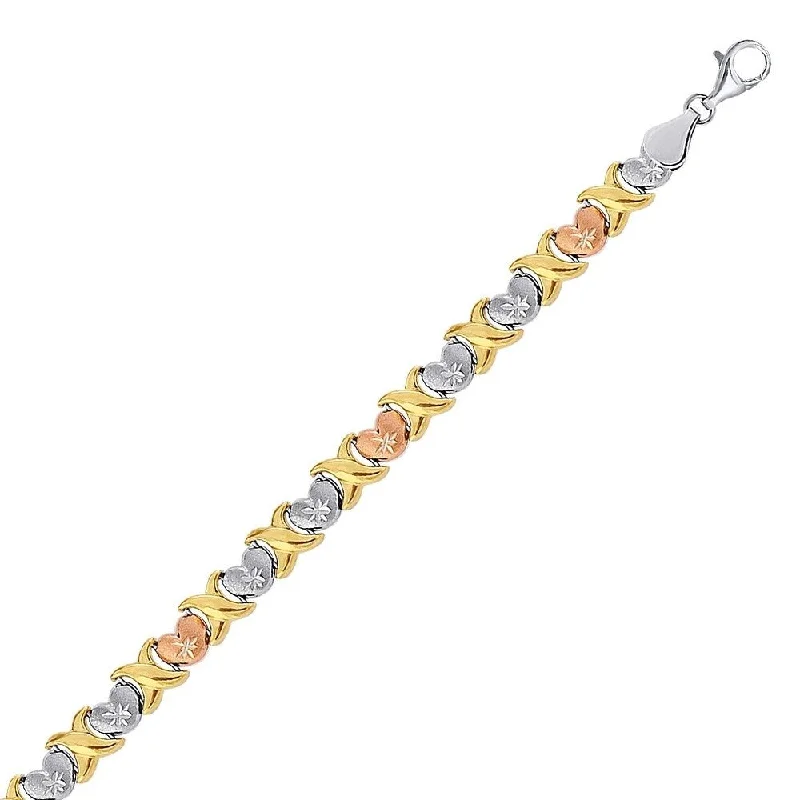 Oval-cut opal bracelet-14k Yellow and Rose Gold and Sterling Silver Diamond Cut Heart Chain Bracelet