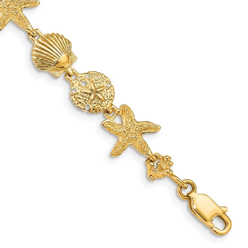 Crystal vein bracelet-14k Yellow Gold 10mm Seashell Theme Bracelet, 7.5"