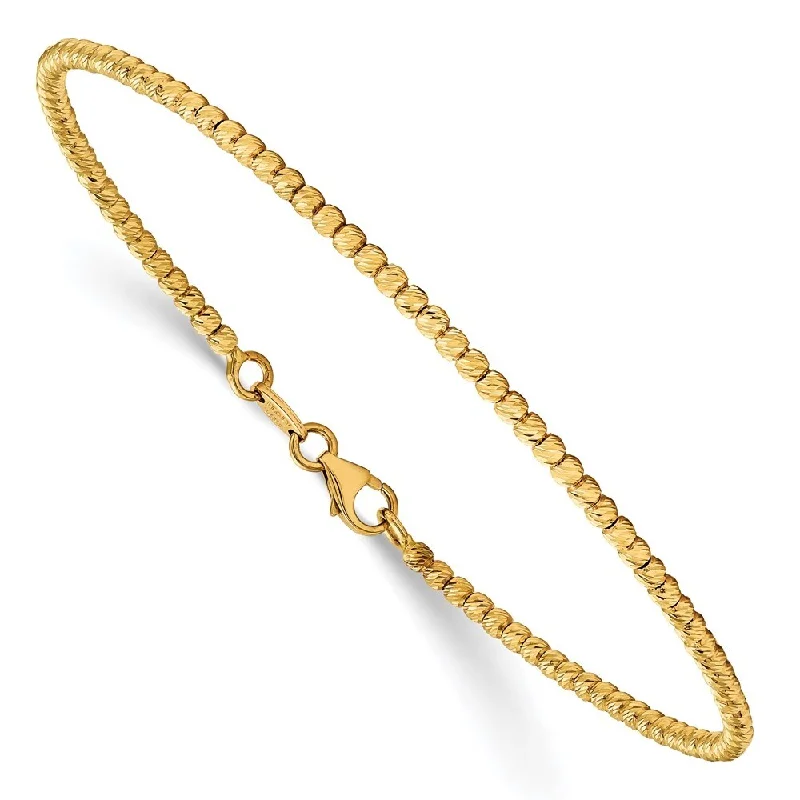 Brass forged bracelet-14k Yellow Gold 2.5mm Polished Diamond-Cut Beaded Bracelet, 7"