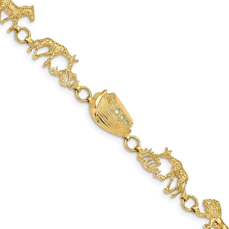 Lily set bracelet-14k Yellow Gold 9.5mm Polished and Textured Noah's Ark Bracelet, 7"