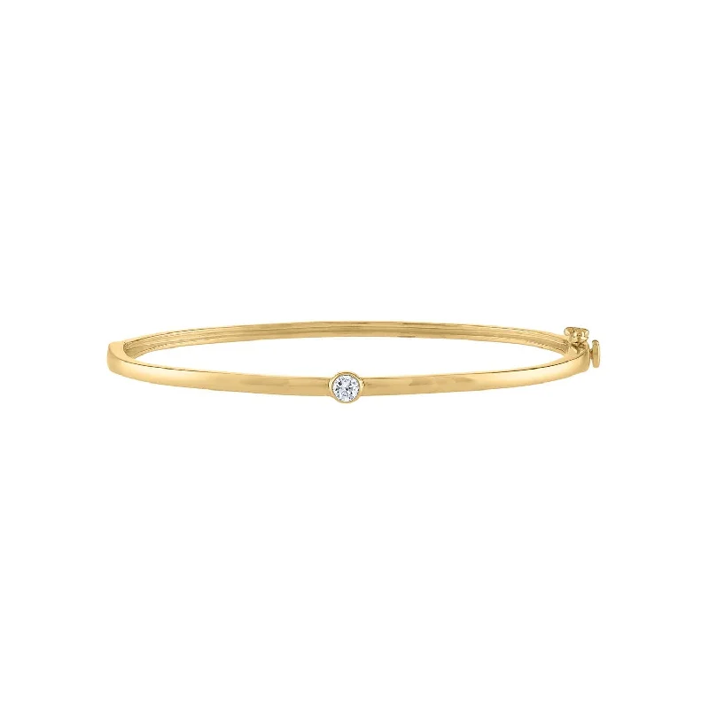 Folk craft bracelet-14KT GOLD DIAMOND SINGLE BEZEL BANGLE BRACELET