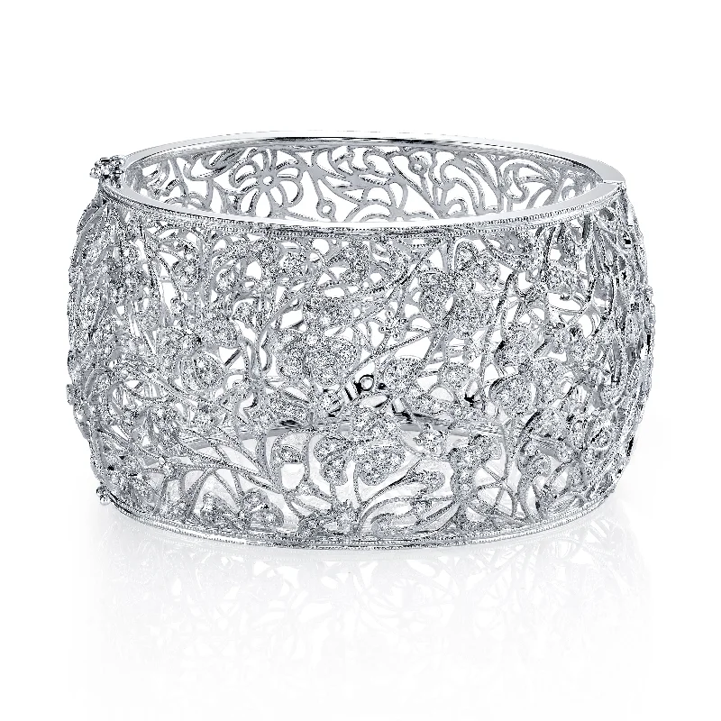 Oat stem bracelet-18K White Gold Diamond Filigree Bangle