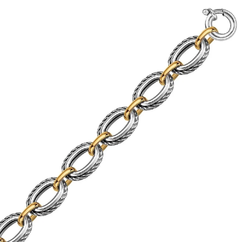 Smooth stone necklace-18k Yellow Gold and Sterling Silver Chain Necklace in a Cable Motif