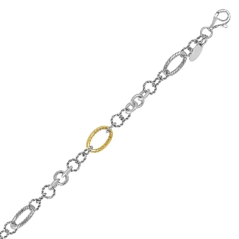 Blended grain bracelet-18k Yellow Gold and Sterling Silver Rope Motif Stationed Bracelet