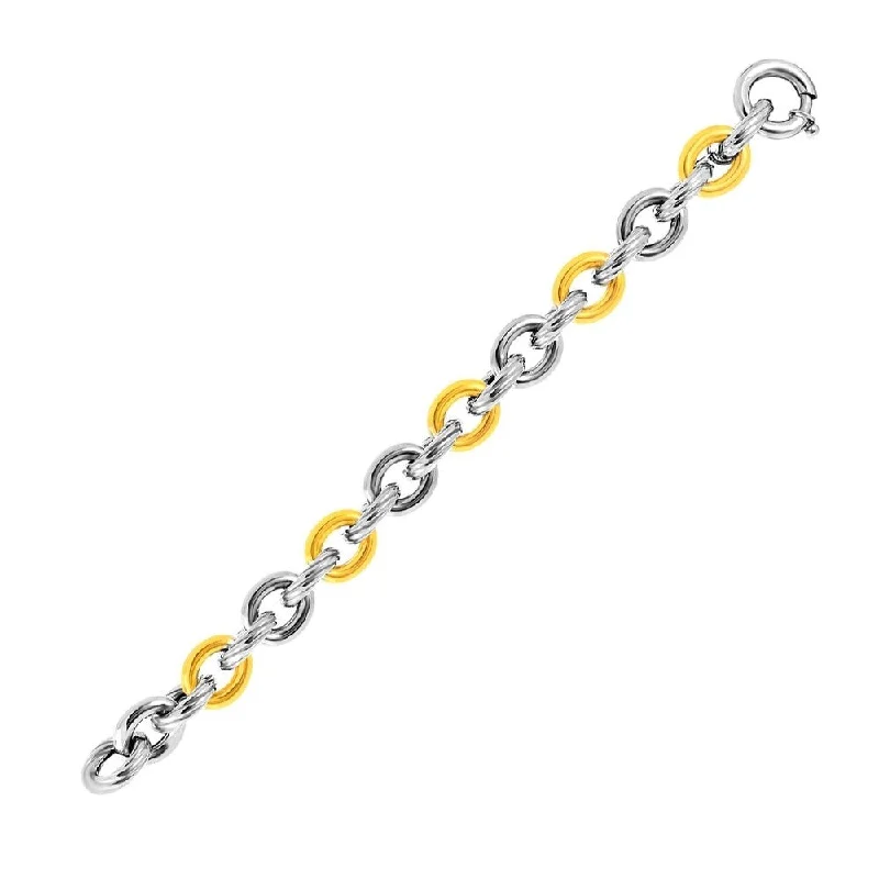 Lunar charm bracelet-18k Yellow Gold & Sterling Silver Oval Rolo Style Link Textured Bracelet