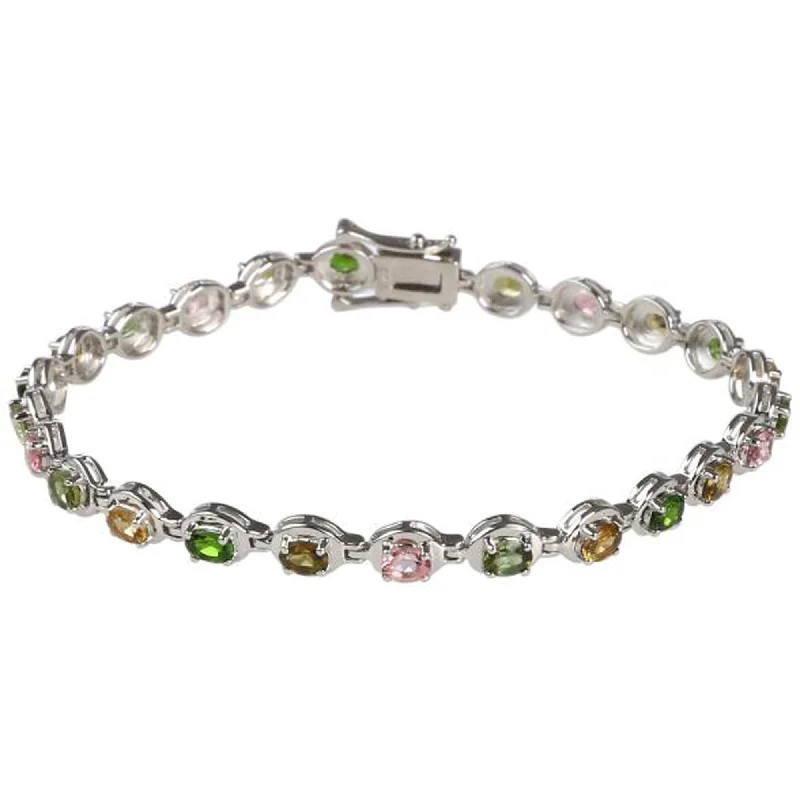 Lavender fluorite bracelet-925 Sterling Silver Multi Color Tourmaline Tennis Bracelet