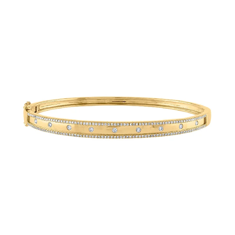 Flax seed bracelet-14KT GOLD SCATTERED DIAMOND TWO LINE BANGLE BRACELET