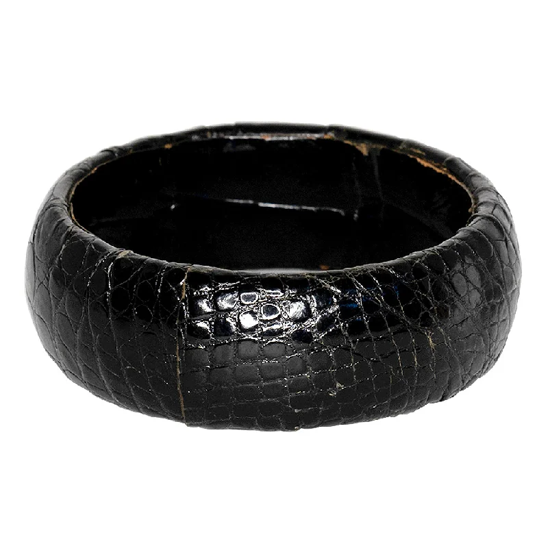 Ocean crest bracelet-Vintage Black  Alligator Leather Bangle Bracelet