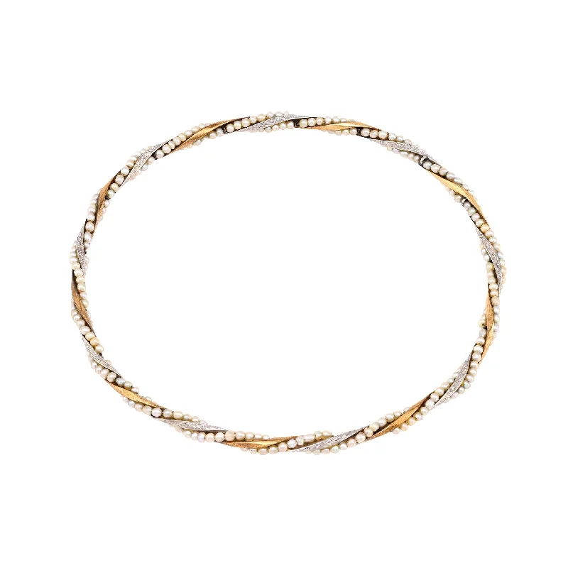 Hazy dawn bracelet-Antique seed pearl 18k yellow gold twisted bangle