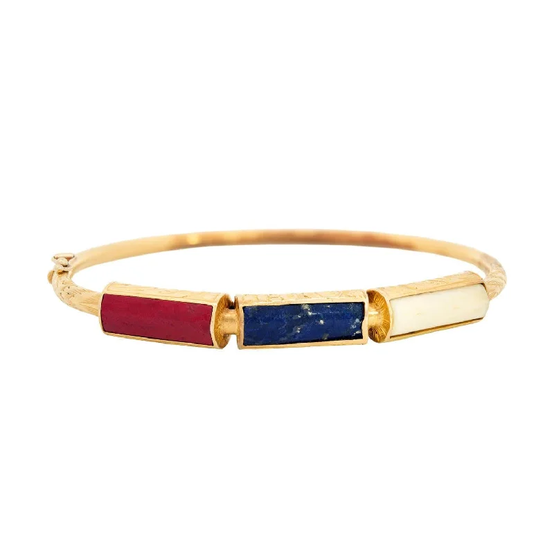 Rain drop bracelet-Art Deco 18k Bone, Lapis, and Jasper Bangle