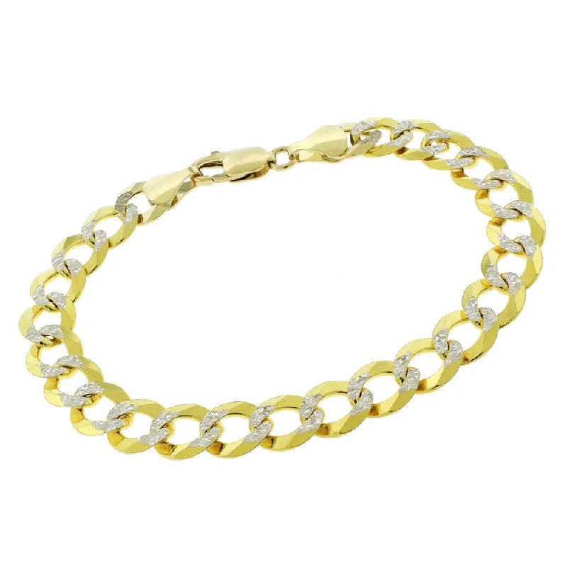 Chipped chain necklace-Authentic 14k Yellow Gold 9.5mm Solid Cuban Curb Link Diamond-Cut Two-Tone Pave Necklace Chain 8.5", 9", In Style Designz