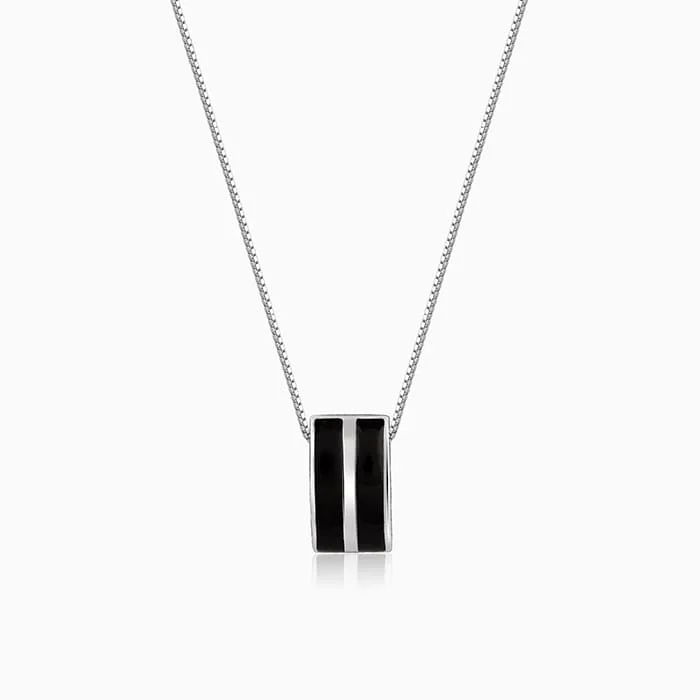 Arced rim necklace-Silver Bold Black Pendant With Box Chain For Him