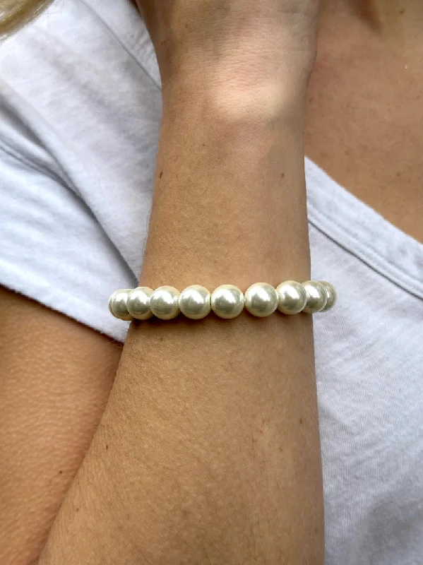 Hooked clasp bracelet-Chloe Beaded Pearl Stretch Bracelet