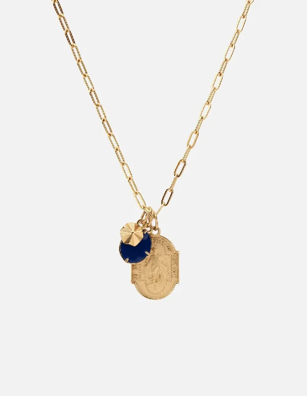 Gritty finish necklace-Conception Trilogy Cable Chain Necklace, Gold Vermeil/Blue