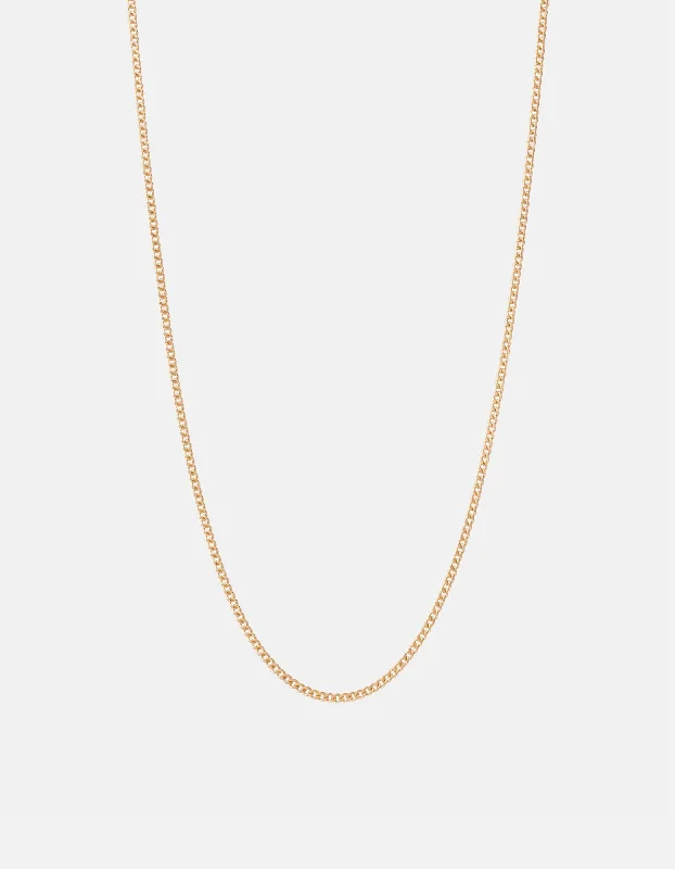 Blend metal necklace-2mm Cuban Chain Necklace, 14k Gold