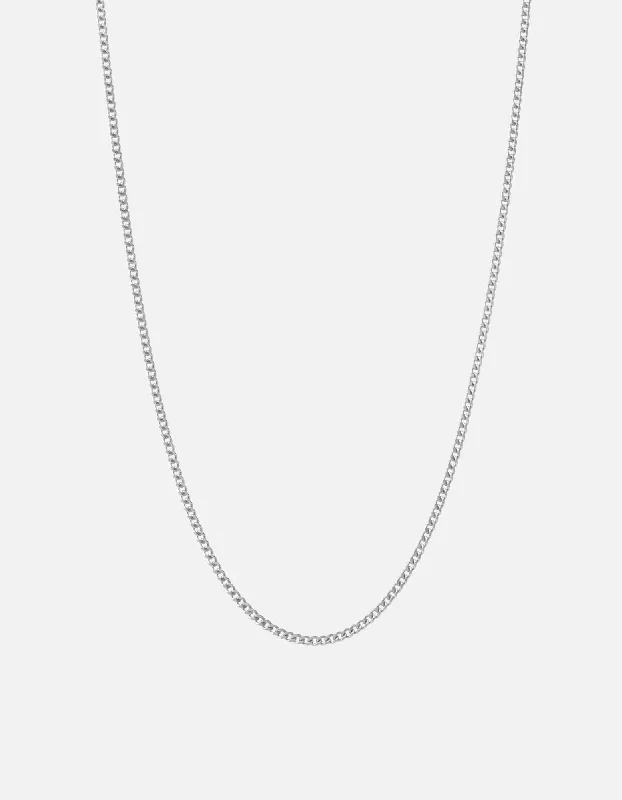 Jade point necklace-2mm Cuban Chain Necklace, Polished Silver