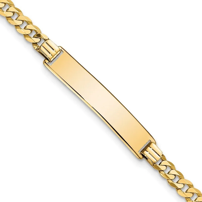 Marbled quartz bracelet-Curata 10k Yellow Gold 6.3mm Engravable Flat Curb Link ID Bracelet