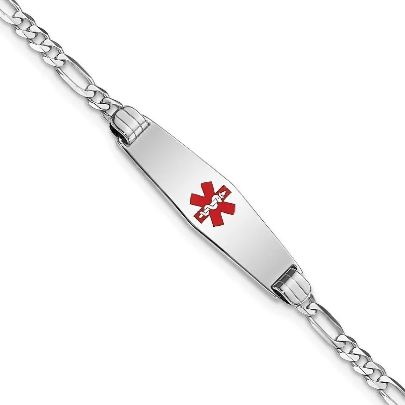 Skewed gem bracelet-Curata 14k White Gold 7.5mm Engravable Medical Red Enamel Figaro Link ID Bracelet