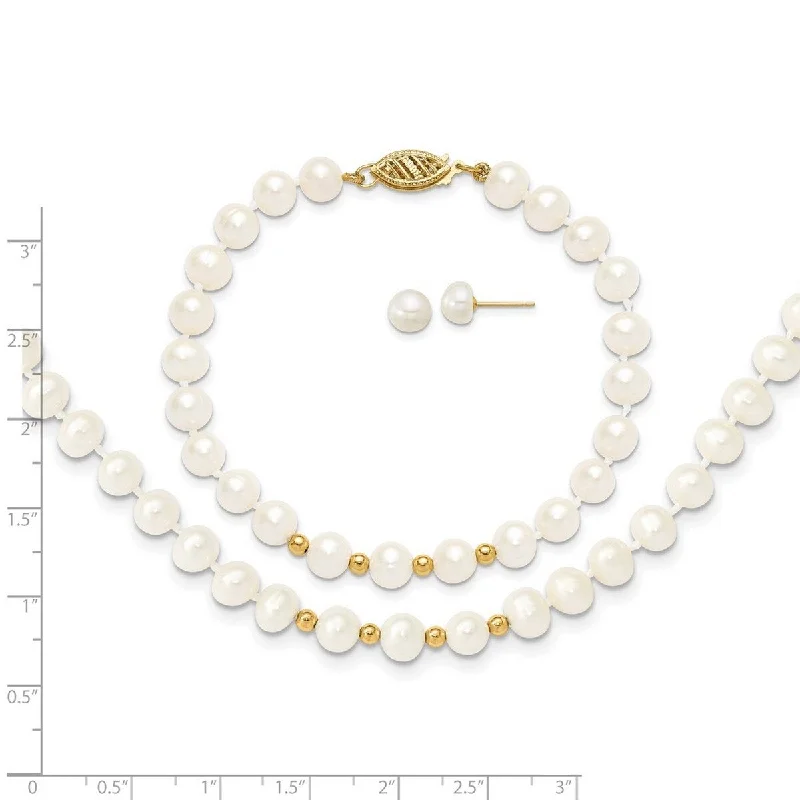 Iris flower necklace-Curata 14k Yellow Gold 5-6mm Cultured Pearl Earrings, 7.25"Bracelet and 18"Necklace Set