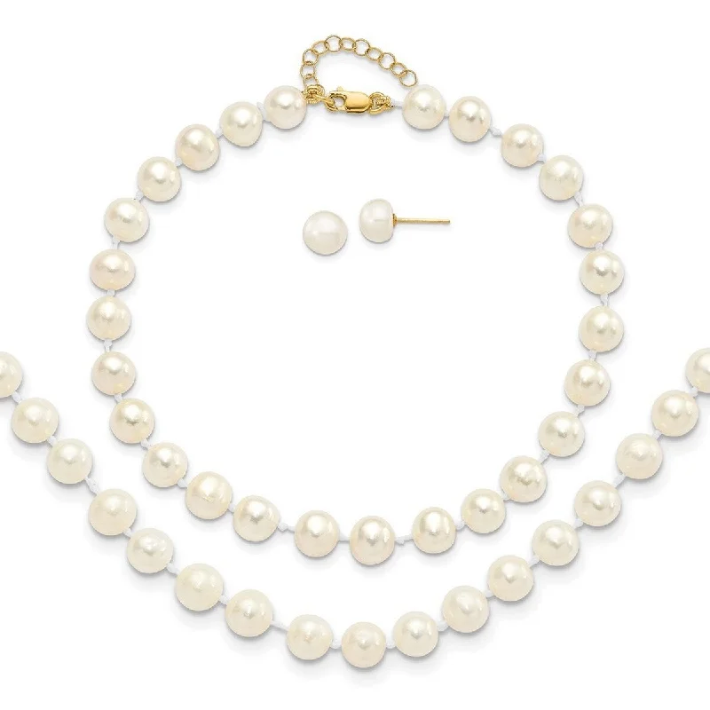 Ocean crest necklace-Curata 14k Yellow Gold 6-7mm Cultured Pearl Earrings, 7.25"Bracelet and 18"Necklace Set