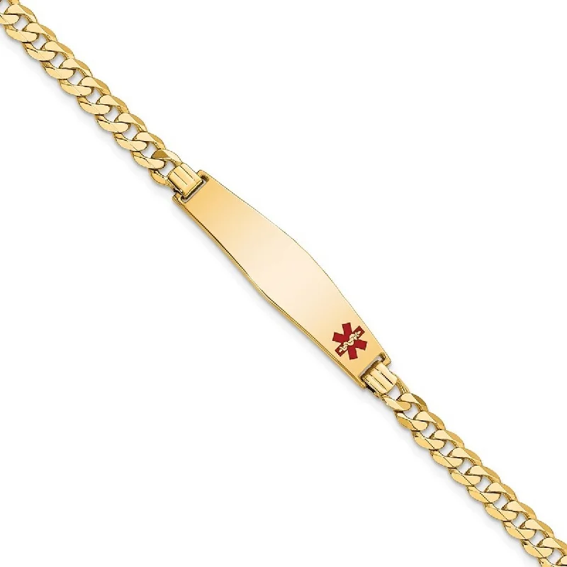 Soft stripe bracelet-Curata 14k Yellow Gold 8.5mm Engravable Medical Red Enamel Flat Curb Link ID Bracelet