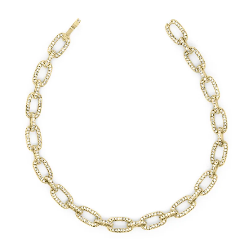 Arced rim necklace-Diamond Elongated Chain Link Bracelet