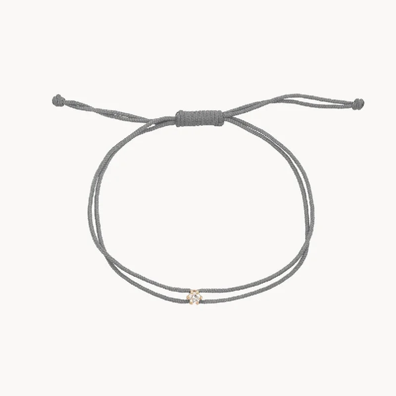 Silk strip bracelet-the nova diamond grey cord bracelet - 10k yellow gold, diamond, grey nylon