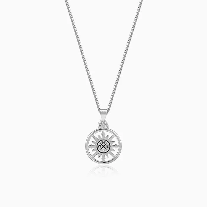 Cotton braid necklace-Silver Compass of Life Pendant with Link Chain For Him