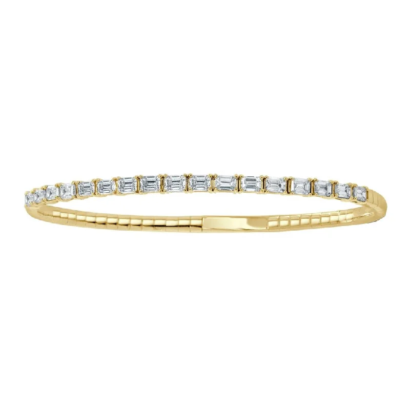 Clam pearl bracelet-Emerald Cut Diamond Flex Bangle