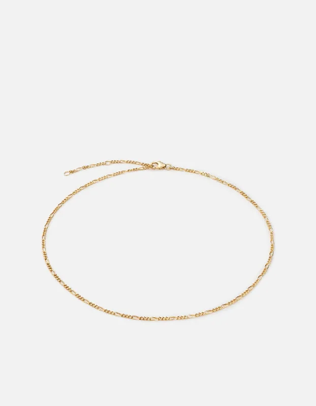 Iron toned necklace-3mm Figaro Chain Choker, Gold Vermeil