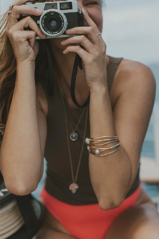 Copper relic bracelet-Ti Leaf Bangle - Pink Freshwater Pearl