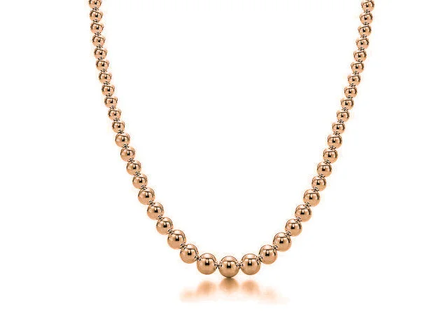 Iris flower necklace-Graduated 14k Rose Gold Bead Necklace