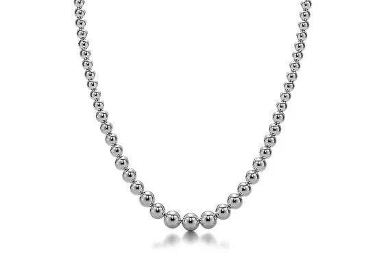 Imperial jasper necklace-Graduated 14k White Gold Bead Necklace