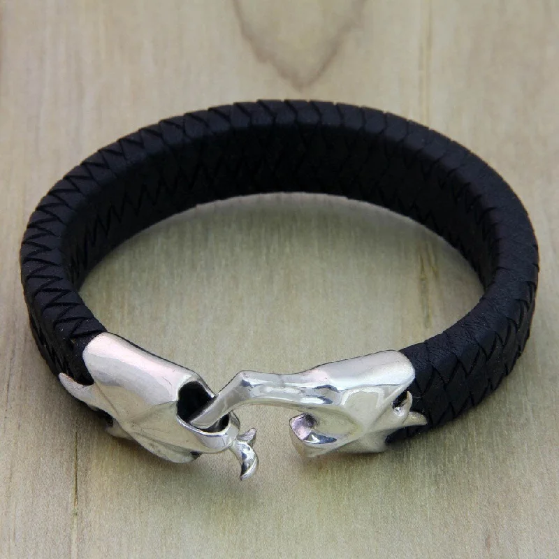 Coir braid bracelet-Hand in Hand Men's Braided Leather Bracelet