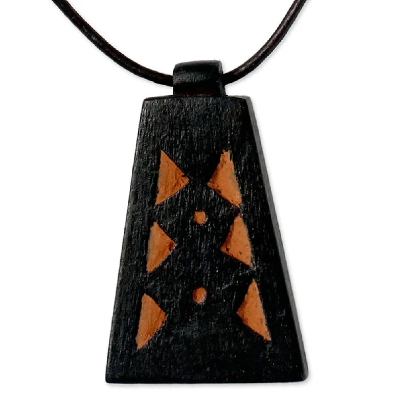 Cedar grain necklace-Handcrafted Men's Teakwood Leather 'Between Pyramids' Necklace (Ghana)