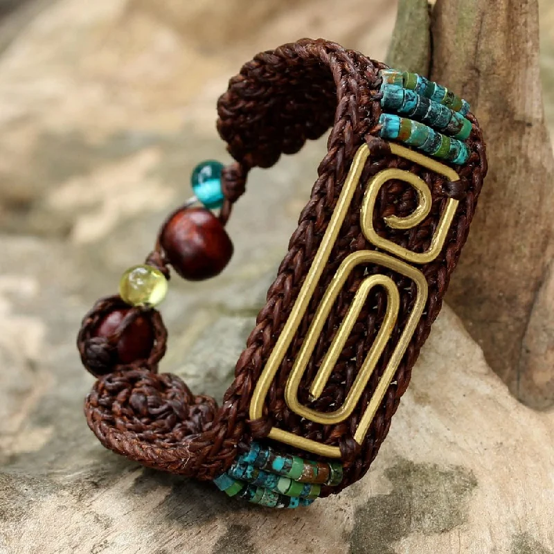 Muted dye bracelet-Handmade Brass 'Siam Fortress' Turquoise Bracelet (Thailand)