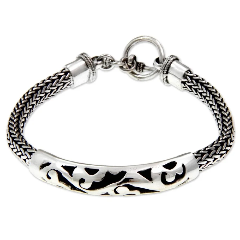 Floral weave bracelet-Handmade Finesse Sterling Silver Bracelet (Indonesia)