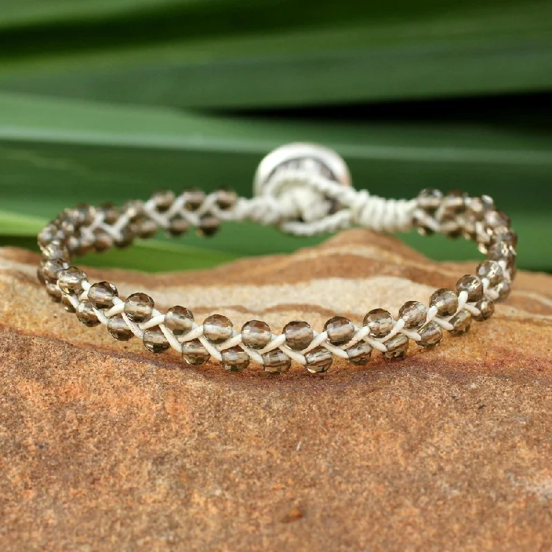 Sea sponge bracelet-Handmade Leather Silver 'Braids of Joy' Quartz Bracelet (Thailand)