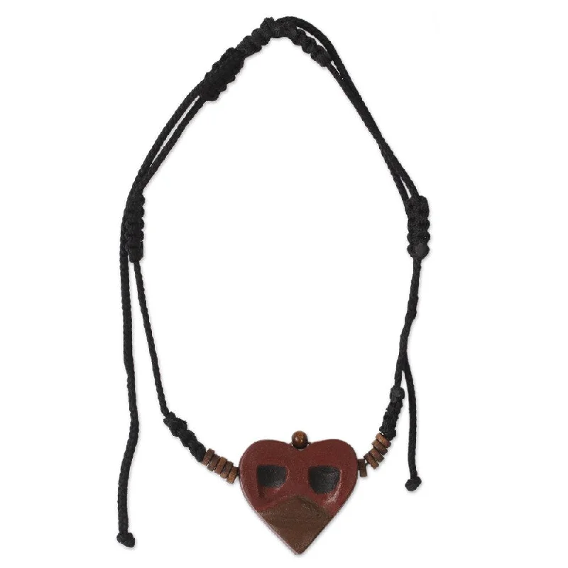 Shattered gem necklace-Handmade Men's Ofram Wood 'Kwele Ghost Love' Necklace (Ghana)