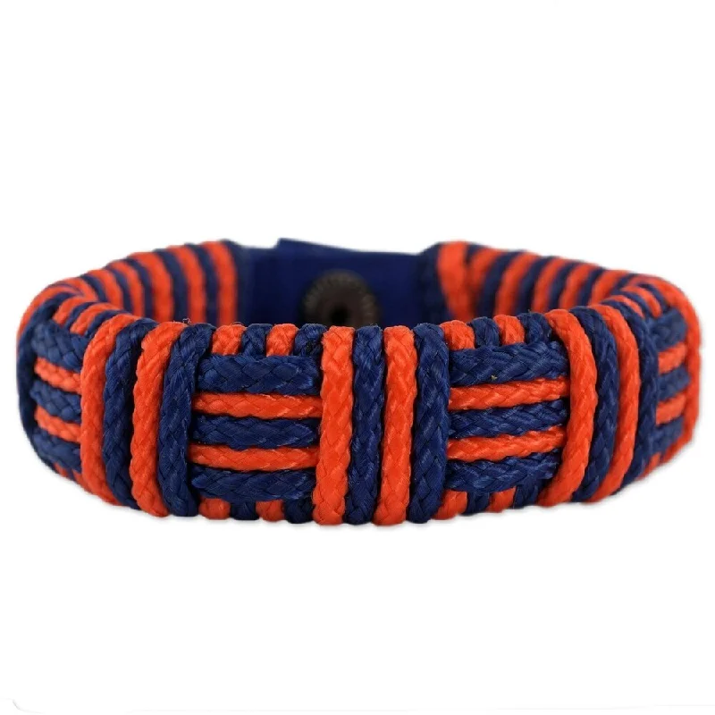 Silk strip bracelet-Handmade Polypropylene Cord 'Blue and Orange Kente Power' Bracelet (Ghana) - 7'6" x 9'6"