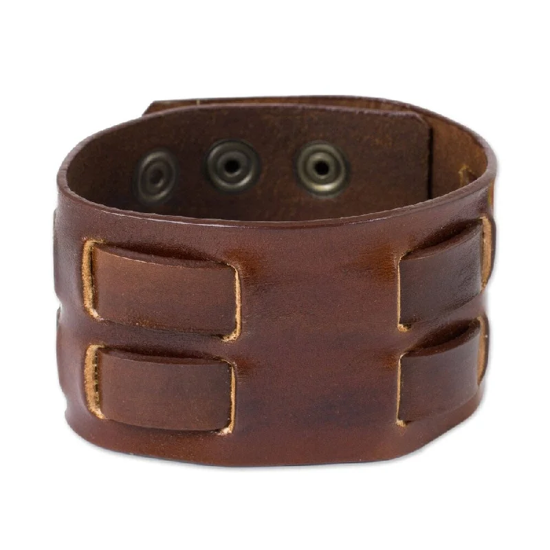 Etched groove bracelet-Handmade Rugged Weave Leather Bracelet (Thailand)