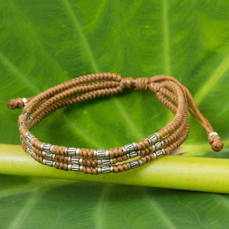 Ridge link bracelet-Handmade Silver Accent 'Forest Thicket in Tan' Bracelet (Thailand) - Brown